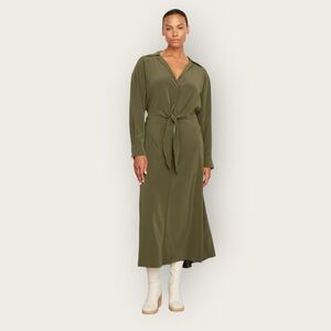 Vince Long Sleeve Shaped Collar Tie-Front Maxi Dress size L